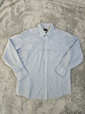 Vintage 70s 80s Wrangler Western Pearl Snap Shirt XL Gingham Check Made in USA